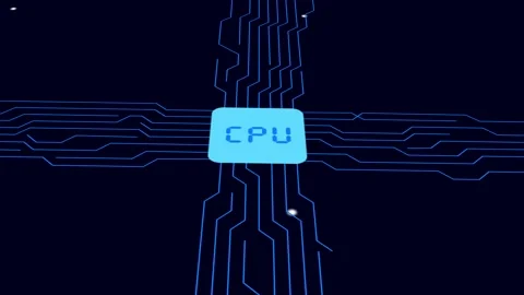 Computer AI chip CPU circuit board. Processor with ongoing information. Stock Footage 239770062