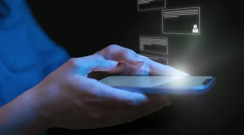 Computer AI Concept With Overlay Of Interface Projected Onto Screen Of Woman Stock Photos