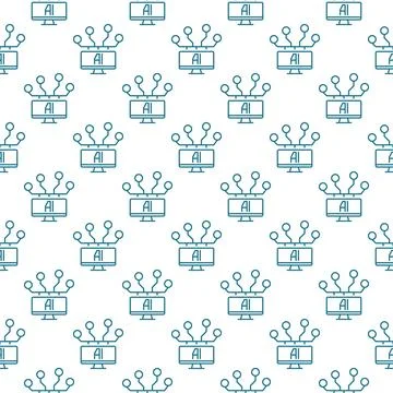 Computer with AI vector Artificial Intelligence linear seamless pattern Stock Illustration