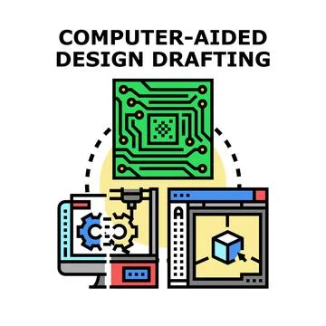 Computer aided design drafting engineering process Stock Illustration