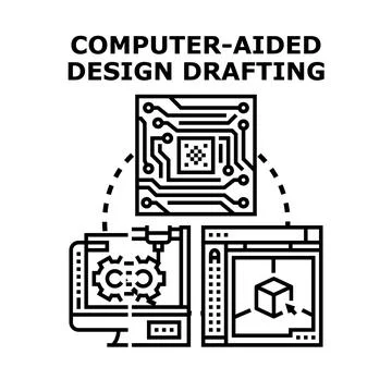 Computer aided design drafting engineering process Stock Illustration