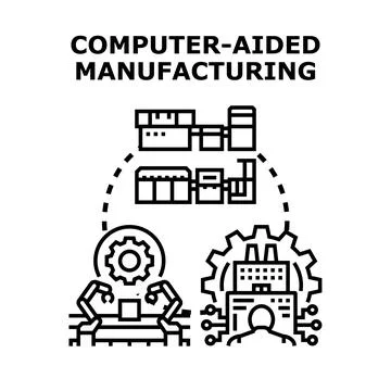 Computer aided manufacturing process controlling industrial production Stock Illustration