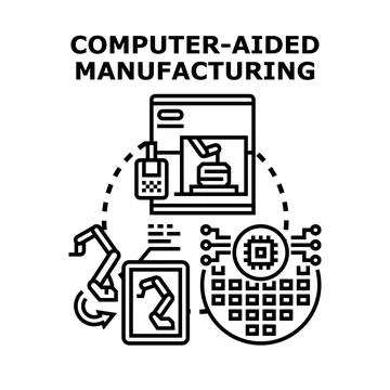 Computer aided manufacturing process creating autonomous industrial productio Illustrazione stock