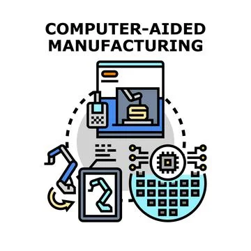 Computer aided manufacturing process creating autonomous industrial productio Stock-Illustration