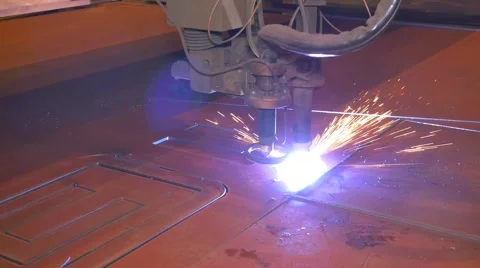 Computer Aided Manufacturing using Plasma Cutter on Steel Plate Stock Footage 65212308