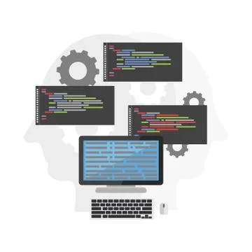Computer algorithm. Computer processing. Coding or programming Stock Illustration