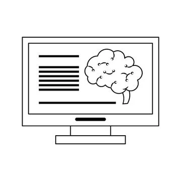 Computer analizing human brain artificial intelligence in black and white Stock Illustration