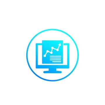 Computer analysis and statistics vector icon in circle Stock Illustration