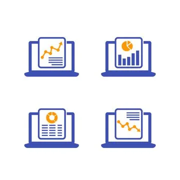 Computer analysis, business analytics and statistics icons Illustrazione stock