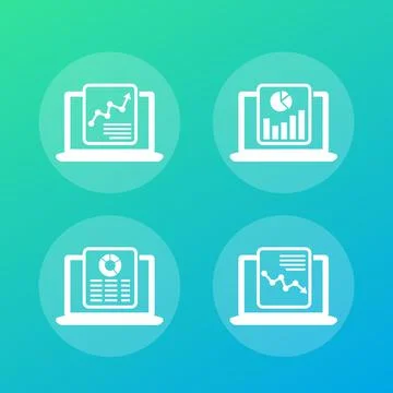 Computer analysis, business analytics vector icons Stock Illustration