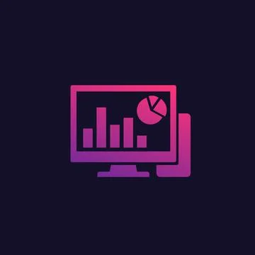Computer analysis, data analytics vector icon 스톡 일러스트