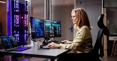 Computer Analyst Looking at Data for Analytic Analytics Stock Photos