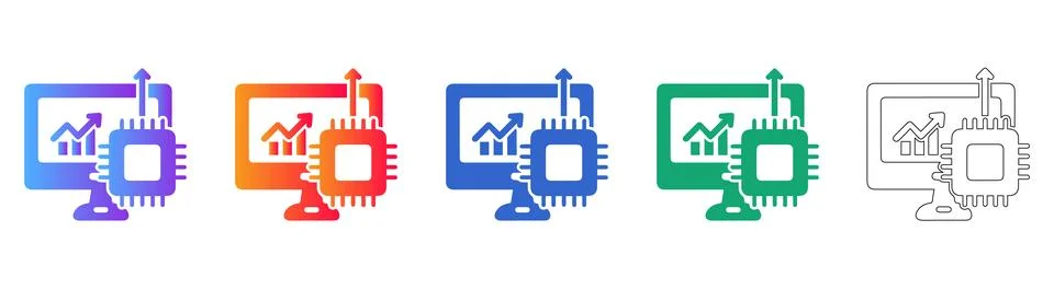 Computer Analytics and Processor Icons Illustrazione stock