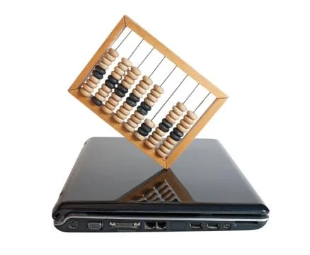 Computer and abacus Stockfoto's