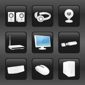 Computer and accessories icons Stock Illustration