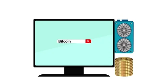 Computer and bitcoins. Animation on a white background. Stock Footage 157818801