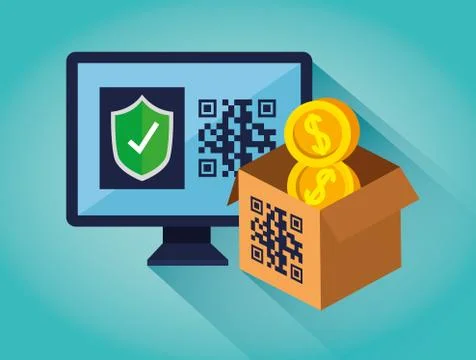 Computer and box with code qr Stock-Illustration