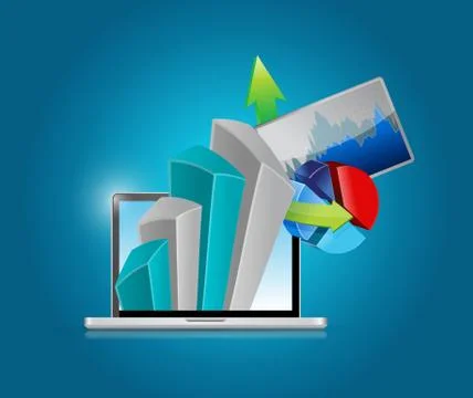 Computer and business graph and charts Stock Illustration