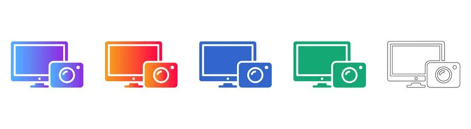 Computer and Camera Icon Set Stock Illustration
