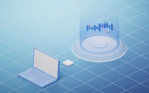 Computer and candle graph, 3d rendering. Stock Illustration