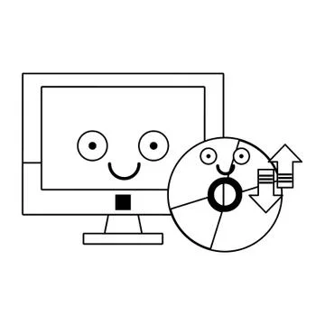 Computer and CD rom software in black and white イラスト素材