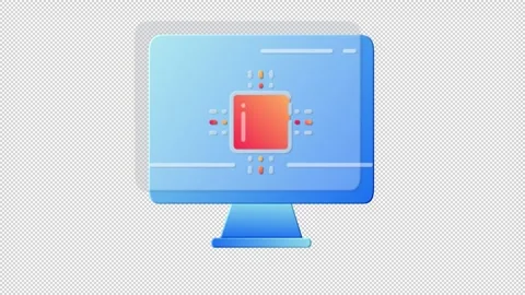 Computer and Chip line icon on the Alpha Channel Video stock 240680365