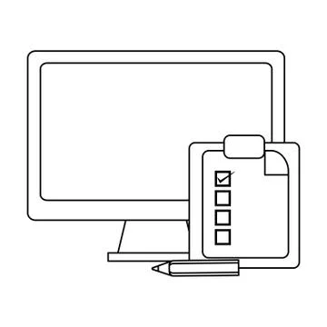 Computer and clipboard tasks in black and white Stockillustratie