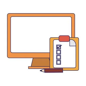 Computer and clipboard tasks blue lines 스톡 일러스트