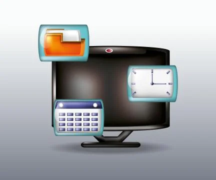 Computer and clock Stockillustratie
