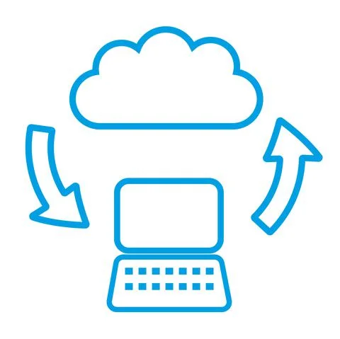Computer and cloud with arrows. File upload and download. Vector Illustration イラスト素材