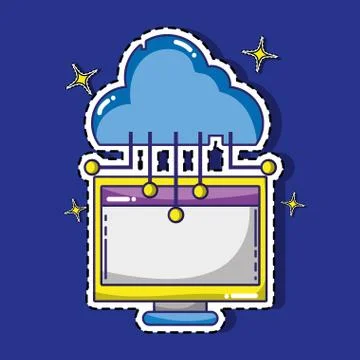 Computer and cloud data technology patches sticker Stock Illustration