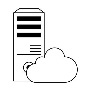 Computer and cloud icon cartoon in black and white Illustrazione stock