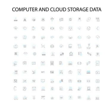 Computer and cloud storage data icons, signs, outline symbols, concept linear Illustrazione stock