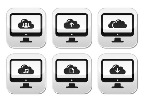 Computer and cloud vector buttons set for web Illustrazione stock