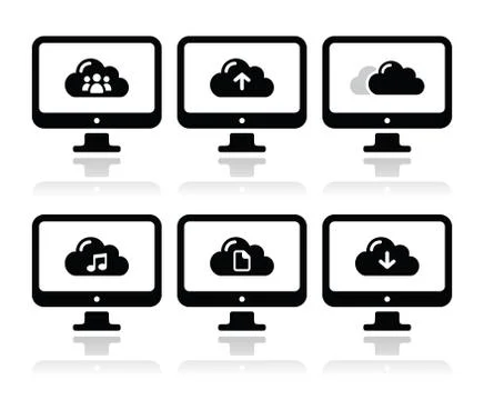 Computer and cloud vector icons set for web Stock Illustration