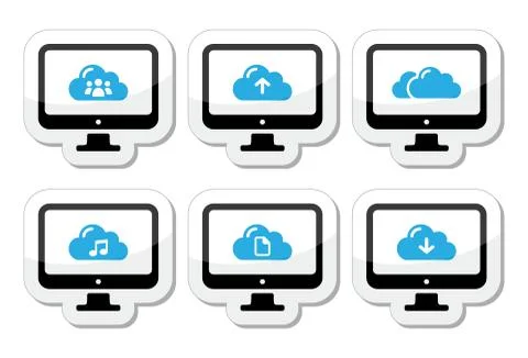 Computer and cloud vector icons set for web 스톡 일러스트