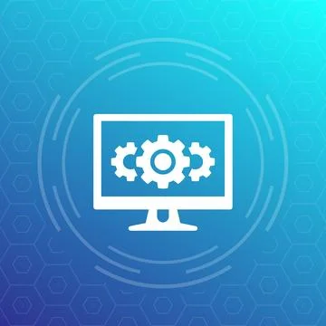 Computer and cogwheels, gears icon, vector イラスト素材