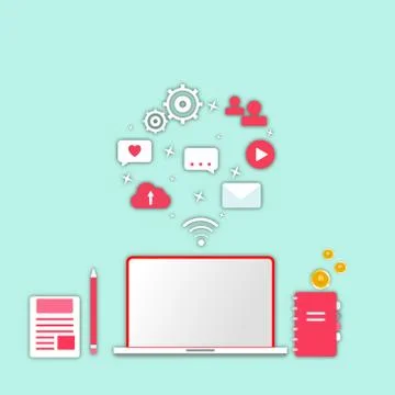 Computer and communication and finance business blue background Stock-Illustration