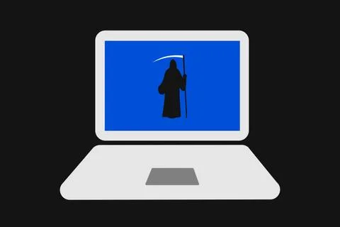 Computer and death as Blue Screen of Death. Operating system is not working o Stock Illustration