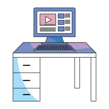 Computer and desk Illustrazione stock