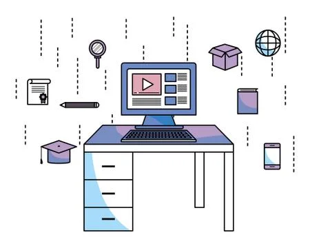 Computer and desk Stockillustratie