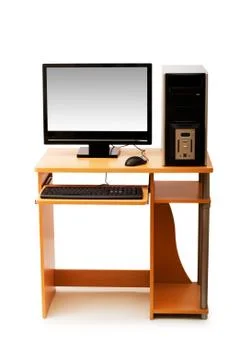 Computer and desk isolated on the white Stock Photos