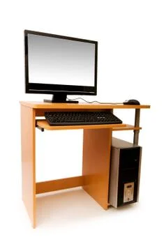 Computer and desk isolated on the white Stock Photos