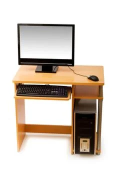 Computer and desk isolated on the white Stock Photos