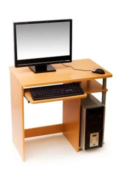 Computer and desk isolated on the white Stock Photos