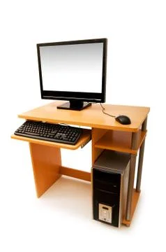 Computer and desk isolated on the white Foto stock
