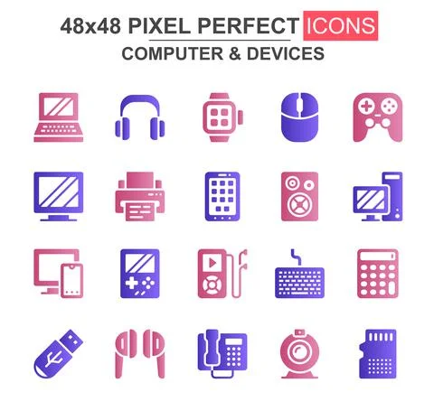 Computer and devices glyph icon set. イラスト素材