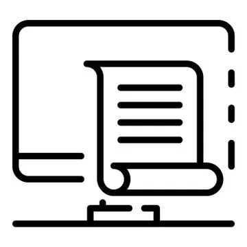 Computer and document icon, outline style Stock Illustration