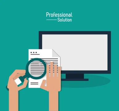 Computer and document icon. Proffesional Solution. Vector graphi Stock Illustration