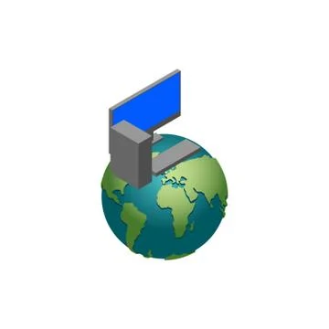 Computer and earth. Computerization of planet. Vector illustration Stockillustratie